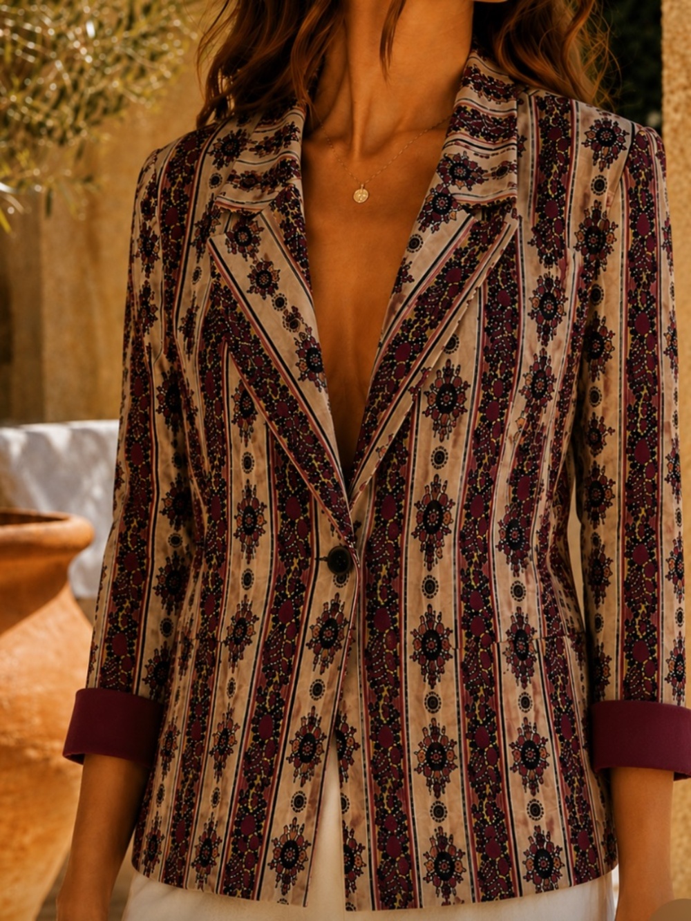 novella royale floral tapestry striped viv blazer burgundy cream made in usa
